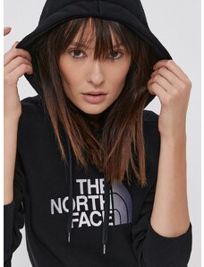 Bavlnená mikina The North Face dámska, čierna farba, s kapucňou, s nášivkou, NF0A55ECJK31