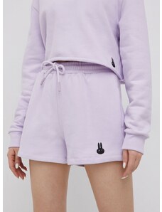 Bavlnené šortky OCAY dámske, fialová farba, jednofarebné, vysoký pás