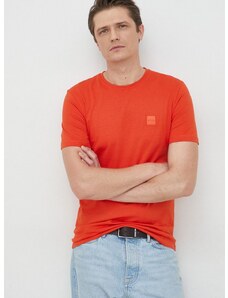 Boss Orange Bavlnené tričko BOSS Boss Casual , červená farba, s nášivkou, 50472584