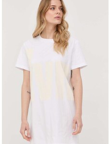 Bavlnené šaty Liviana Conti biela farba, mini, rovný strih