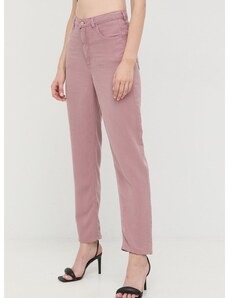 Nohavice Guess dámske, fialová farba, rovné, vysoký pás
