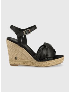 Kožené sandále Tommy Hilfiger Th Waves High Wedge dámske, čierna farba, na kline