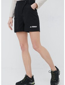 Turistické šortky adidas TERREX Zupahike dámske, čierna farba, jednofarebné, vysoký pás