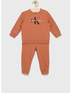 Detská tepláková súprava Calvin Klein Jeans oranžová farba