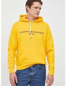 Mikina Tommy Hilfiger pánska, žltá farba, s kapucňou, s nášivkou