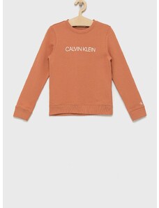 Detská bavlnená mikina Calvin Klein Jeans oranžová farba, s potlačou