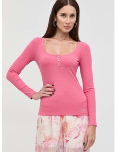 Tričko s dlhým rukávom Guess KARLEE dámsky, ružová farba, W2YP46 KBCO2