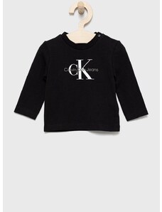 Detské tričko s dlhým rukávom Calvin Klein Jeans čierna farba, s potlačou