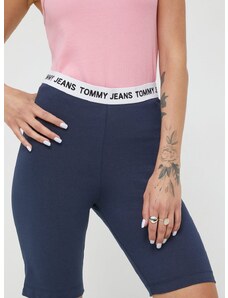 Šortky Tommy Jeans dámske, tmavomodrá farba, jednofarebné, vysoký pás