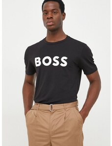 Boss Orange Bavlnené tričko BOSS BOSS CASUAL pánske, čierna farba, s potlačou, 50481923