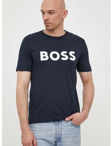 Boss Orange Bavlnené tričko BOSS BOSS CASUAL pánske, tmavomodrá farba, s potlačou, 50481923