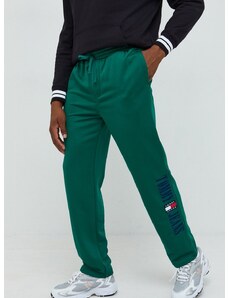 Tepláky Tommy Jeans pánske, zelená farba, rovné