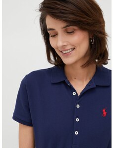 Polo tričko Polo Ralph Lauren dámsky, tmavomodrá farba, s golierom