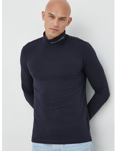 Tričko s dlhým rukávom Tommy Hilfiger pánske, tmavomodrá farba, jednofarebné