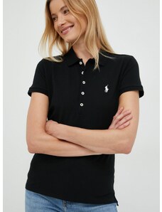 Polo tričko Polo Ralph Lauren dámsky, čierna farba, s golierom