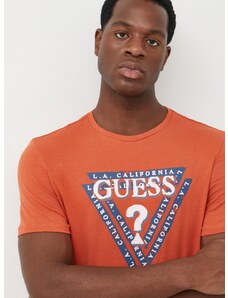 Tričko Guess pánske, oranžová farba, s potlačou