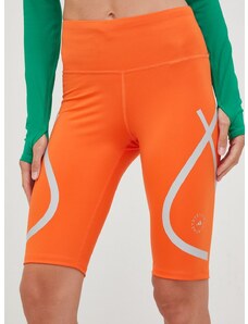 Bežecké šortky adidas by Stella McCartney dámske, oranžová farba, s potlačou, vysoký pás
