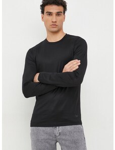 Tričko s dlhým rukávom Emporio Armani pánske, čierna farba, jednofarebné