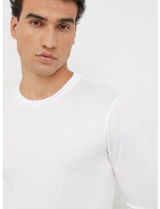 Tričko s dlhým rukávom Emporio Armani pánske, biela farba, jednofarebné