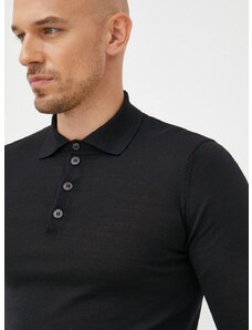 Vlnený sveter Emporio Armani pánsky, čierna farba, tenký