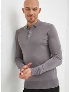 Vlnený sveter Emporio Armani pánsky, šedá farba, tenký