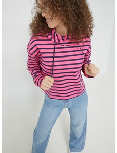Mikina Tommy Jeans dámska, ružová farba, s kapucňou, vzorovaná