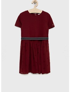 Dievčenské šaty Tommy Hilfiger bordová farba, midi, áčkový strih