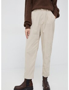 Manšestrové nohavice GAP dámske, béžová farba, rovné, vysoký pás