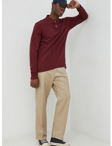 Bavlnené tričko s dlhým rukávom Polo Ralph Lauren bordová farba, jednofarebné