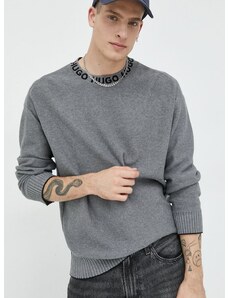 Bavlnený sveter HUGO pánsky,šedá farba,tenký,,50474813
