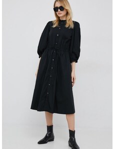 Bavlnené šaty Polo Ralph Lauren čierna farba, midi, áčkový strih