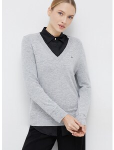 Vlnený sveter Tommy Hilfiger dámsky, šedá farba, tenký,