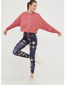 Mikina na jogu adidas Studio dámska, ružová farba, jednofarebná