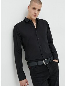 Košeľa HUGO pánska, čierna farba, slim, s klasickým golierom, 50479396
