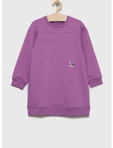 Dievčenské šaty Calvin Klein Jeans fialová farba, mini, rovný strih
