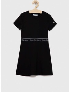 Dievčenské šaty Calvin Klein Jeans čierna farba, midi, rovný strih