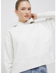 Bavlnená mikina Calvin Klein Jeans dámska, béžová farba, s kapucňou, jednofarebná