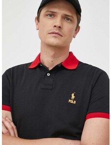 Bavlnené polo tričko Polo Ralph Lauren čierna farba, jednofarebné