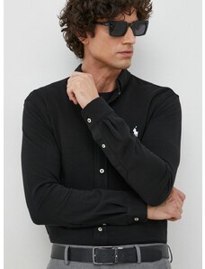Bavlnená košeľa Polo Ralph Lauren pánska, čierna farba, regular, s golierom button-down, 710654408
