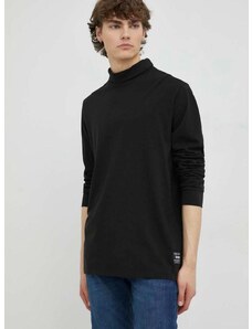 Bavlnené tričko s dlhým rukávom Levi's čierna farba, jednofarebné
