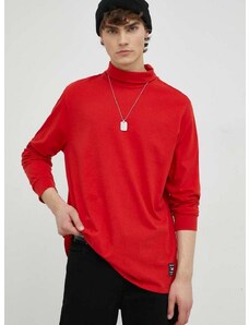 Bavlnené tričko s dlhým rukávom Levi's červená farba, jednofarebné