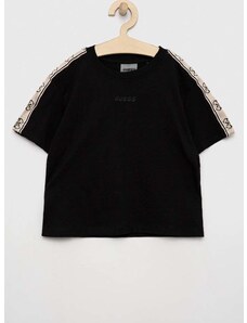 Detské bavlnené tričko Guess čierna farba