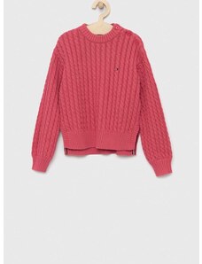 Detský bavlnený sveter Tommy Hilfiger ružová farba, teplý