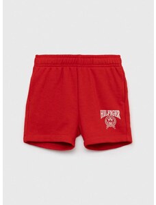Detské krátke nohavice Tommy Hilfiger červená farba, nastaviteľný pás