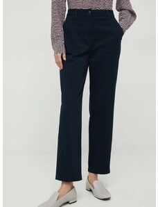 Nohavice Tommy Hilfiger dámske, tmavomodrá farba, rovné, vysoký pás
