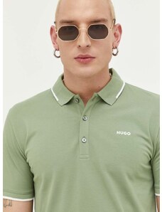 Polo tričko HUGO pánsky,zelená farba,jednofarebný,50467344