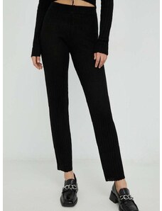 Vlnené nohavice Résumé dámske, čierna farba, rovné, vysoký pás