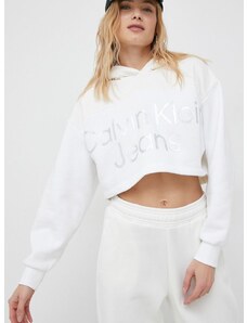 Mikina Calvin Klein Jeans dámska, biela farba, s kapucňou, s nášivkou