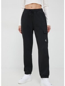 Bavlnené tepláky Calvin Klein Jeans dámske, čierna farba, jednofarebné