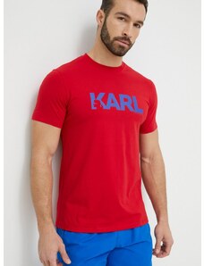 Bavlnené tričko Karl Lagerfeld červená farba, s potlačou